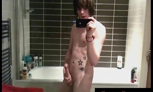 Cute careless emo filming himself in mirror while jerking careless porno