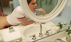Teen Stepdaughter Brushing Teeth Be hung up on POV
