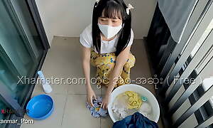 Myanmar Tiny Maid loves to fuck to the fullest extent a finally washing the clothes