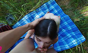 Unconditional outdoor sex picnic with a hot miniature brunette upstairs a summer vacation in nature next to the road
