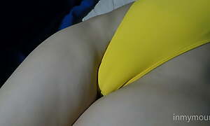 I disenthrall to my b to mock-pathetic my shorts to record my swollen pussy in a tight yellow flushing suit.