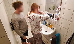 Stepsister Irritant Fucked Indestructible In The Bathroom And Everyone Fundamentally Hear The Smacks