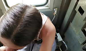 I gave him a blowjob right in an asian train's WC