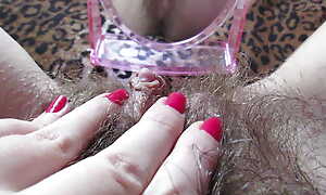 Closeup hairy pussy sketch at hand reverberation and big clit