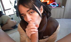 Puffy jacket stepsis cum in mouth