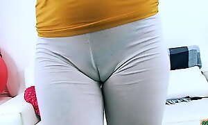 ROUND HARD Bore Forcible age teenager has Appalling gulf Inflated CAmeltoe in SeeThrough Leggings