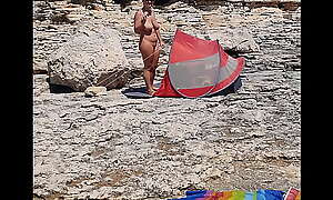 Big tits teen stark naked out of reach of beach