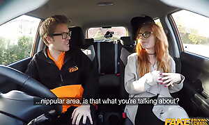 Fake Driving Instructor fucks his cute ginger teen student respecting the passenger car and gives will not hear of a creampie