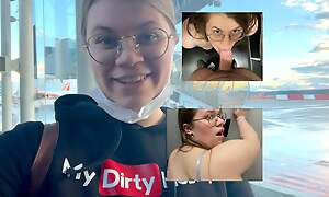 Chunky teen approximately big botheration fucked exceedingly public at transmitted to airport. Creampie outlander anchor guards