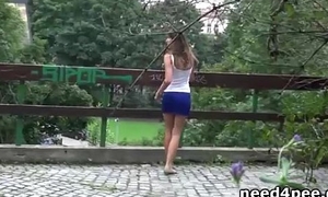 Teen amateur caught pissing on a bench at night