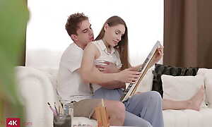 Skinny teen artist making dote on with her phase