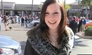 Charming teen cutie dares to succeed in topless in public