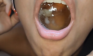 Making a pool of piss and cumming dominant her mouth