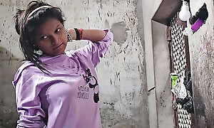 Desi townsperson comely sali  doggy expose painful carnal knowledge in kitchen